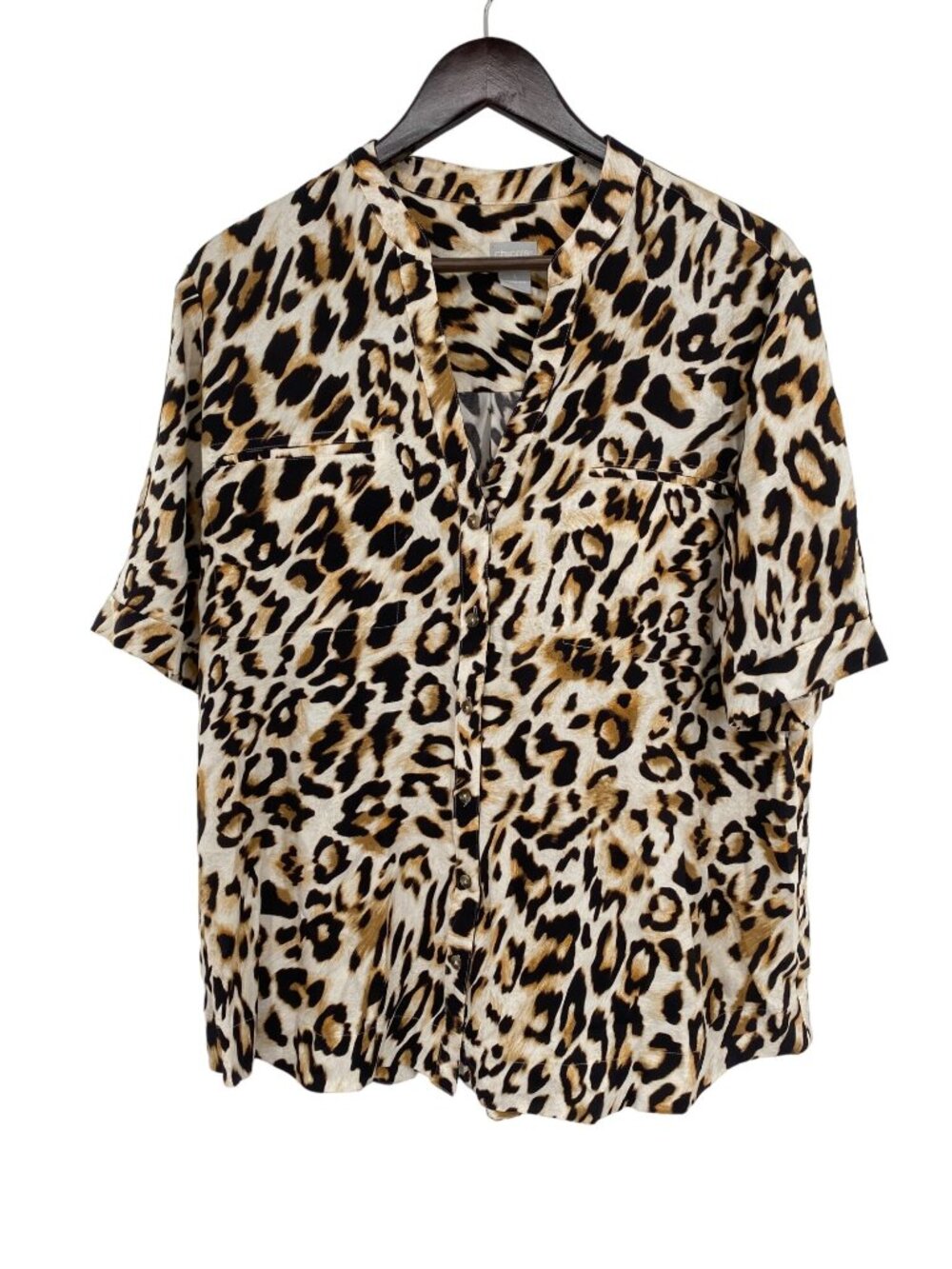Chico's Chicos ANIMAL PRINT Leopard Blouse Shirt Top Button Front Size 3 (16/18)